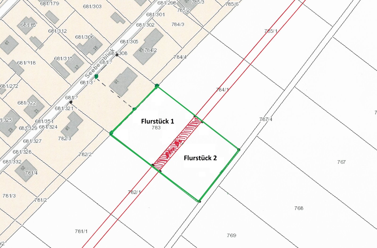 Aufteilung in 2 Flurstücke möglich (je ca. 1723 m²)